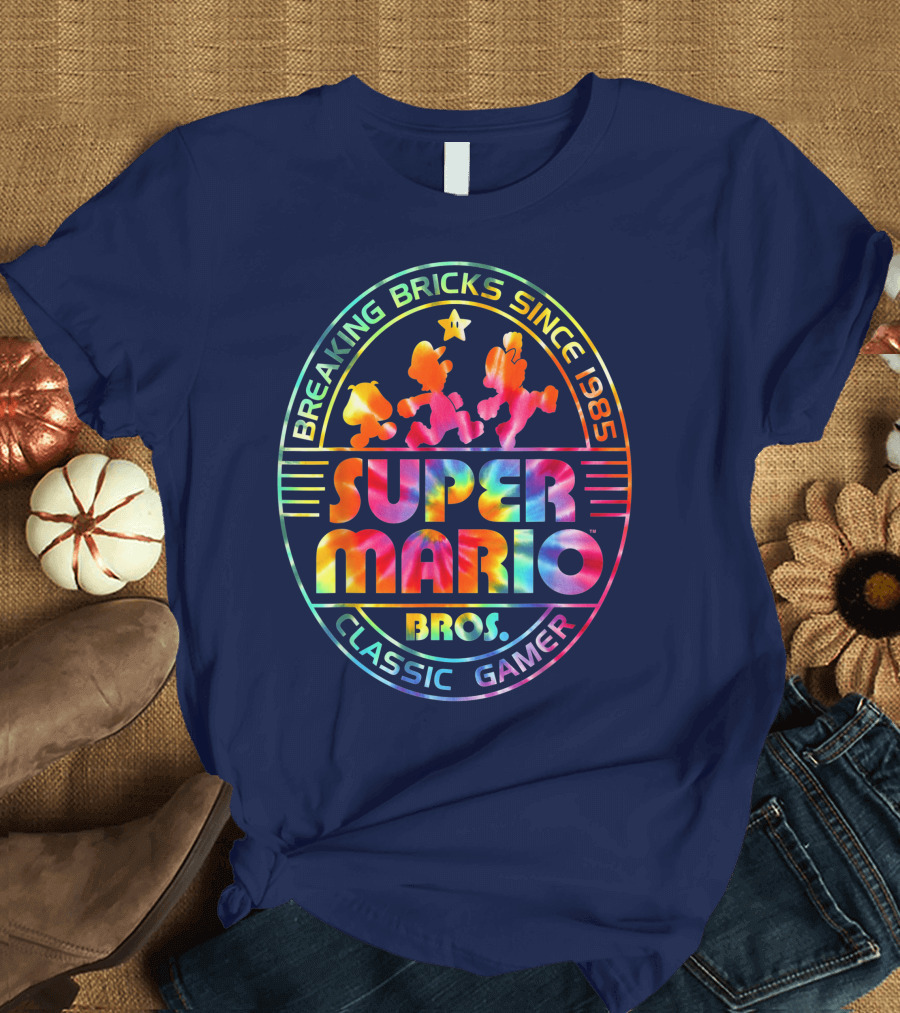 Breaking Bricks Since 1985 Super Mario Bros Classic Gamer Tie Dye T-Shirt