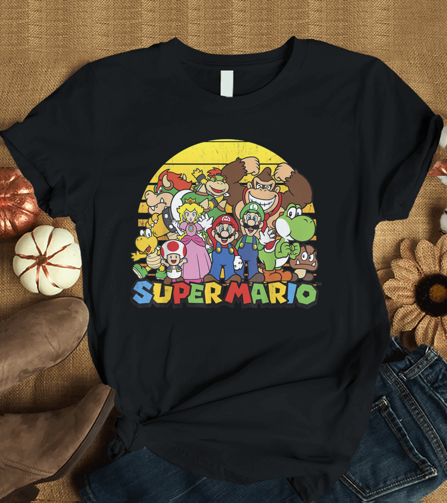 Super Mario Group Characters with Mario, Luigi, Princess Peach, Yoshi, Bowser, and Donkey Kong T-Shirt