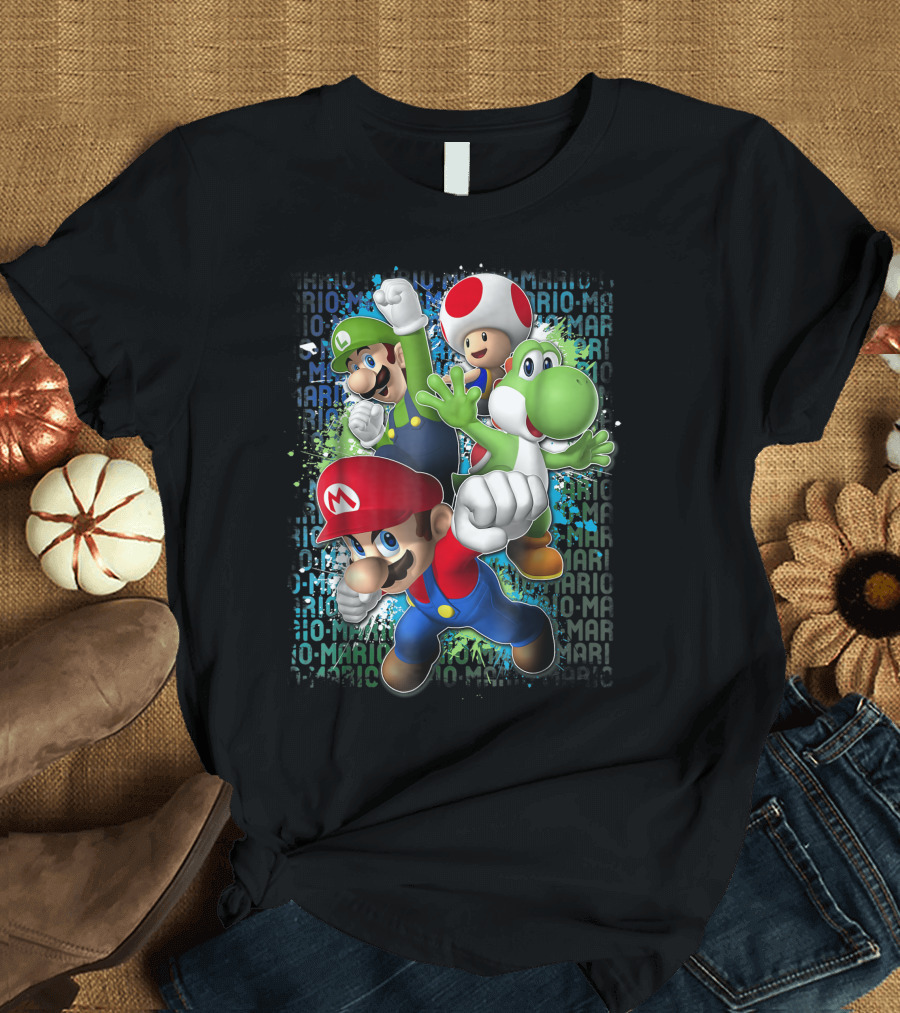 Super Mario Luigi Toad Yoshi Paint Splatter Action T-Shirt