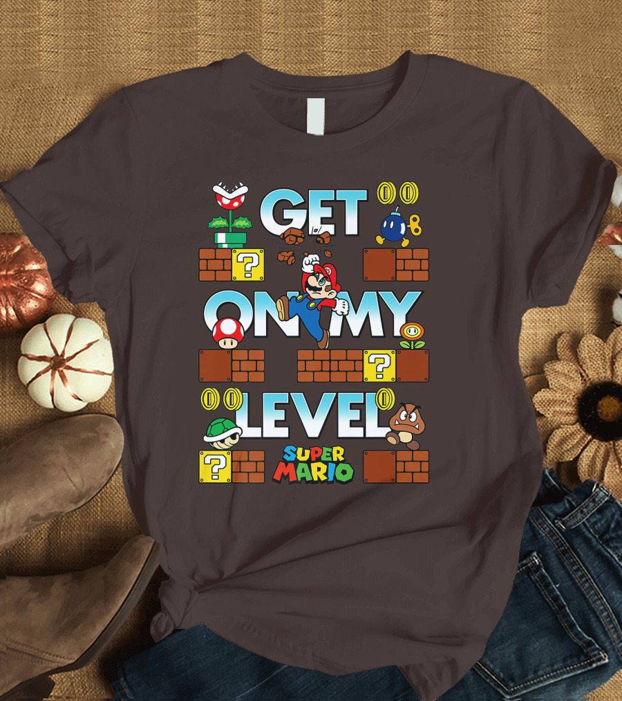Super Mario Get On My Level with Iconic Game Characters T-Shirt