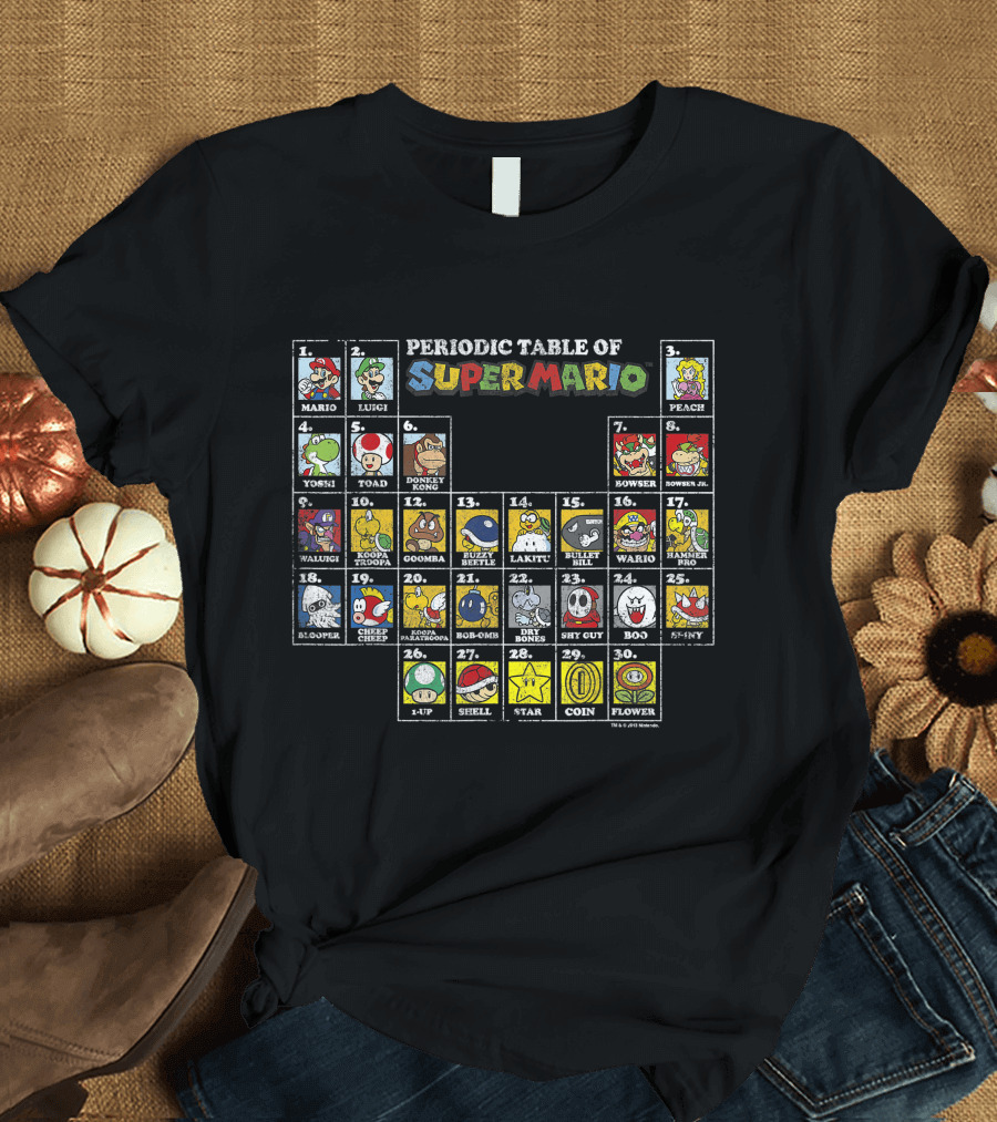 Periodic Table of Super Mario Characters and Items T-Shirt