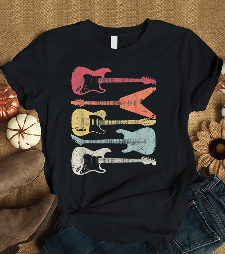 Guitar Guitarist Colorful Electric Guitars Distressed Texture T-Shirt