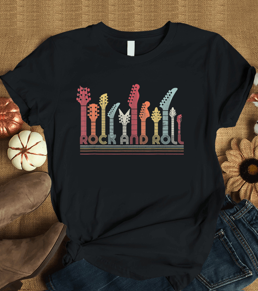 Rock And Roll Guitarist Colorful Vintage Headstocks T-Shirt