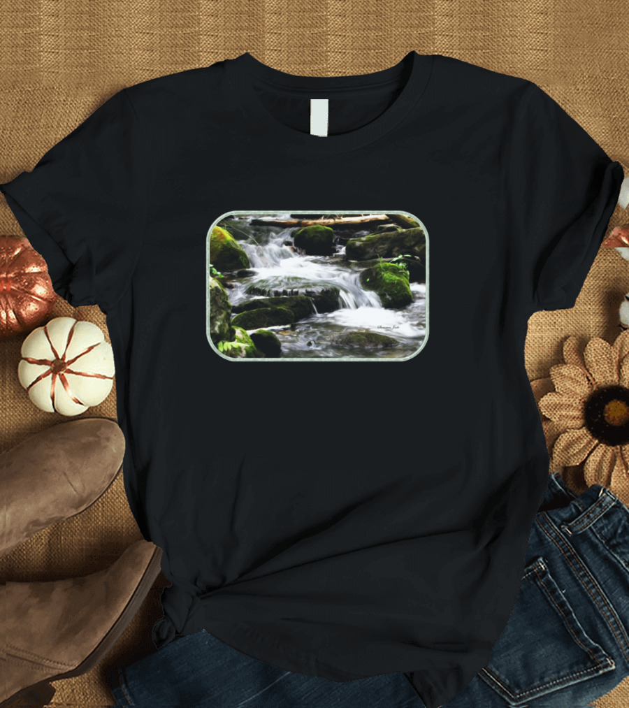 Flowing Stream Over Mossy Rocks - Letting Mother Nature Have Her Way T-Shirt