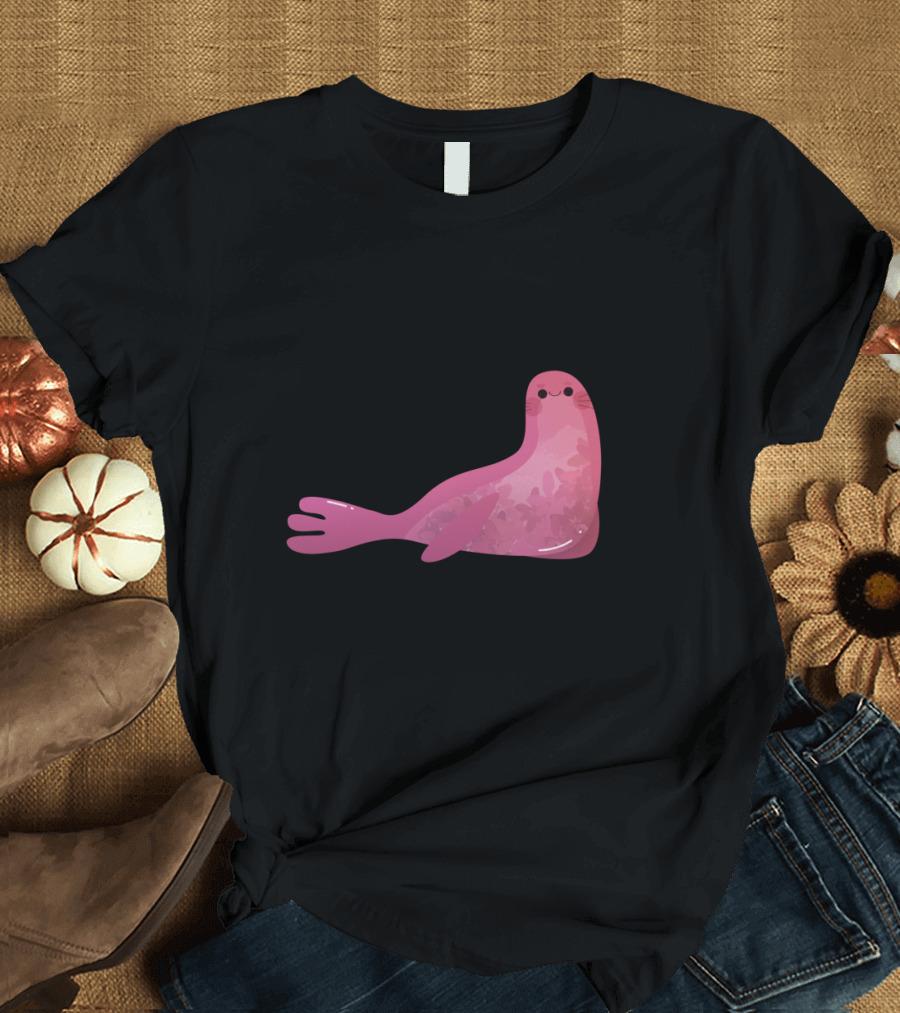 SealLazy Cute Pink Seal with Whimsical Floral T-Shirt