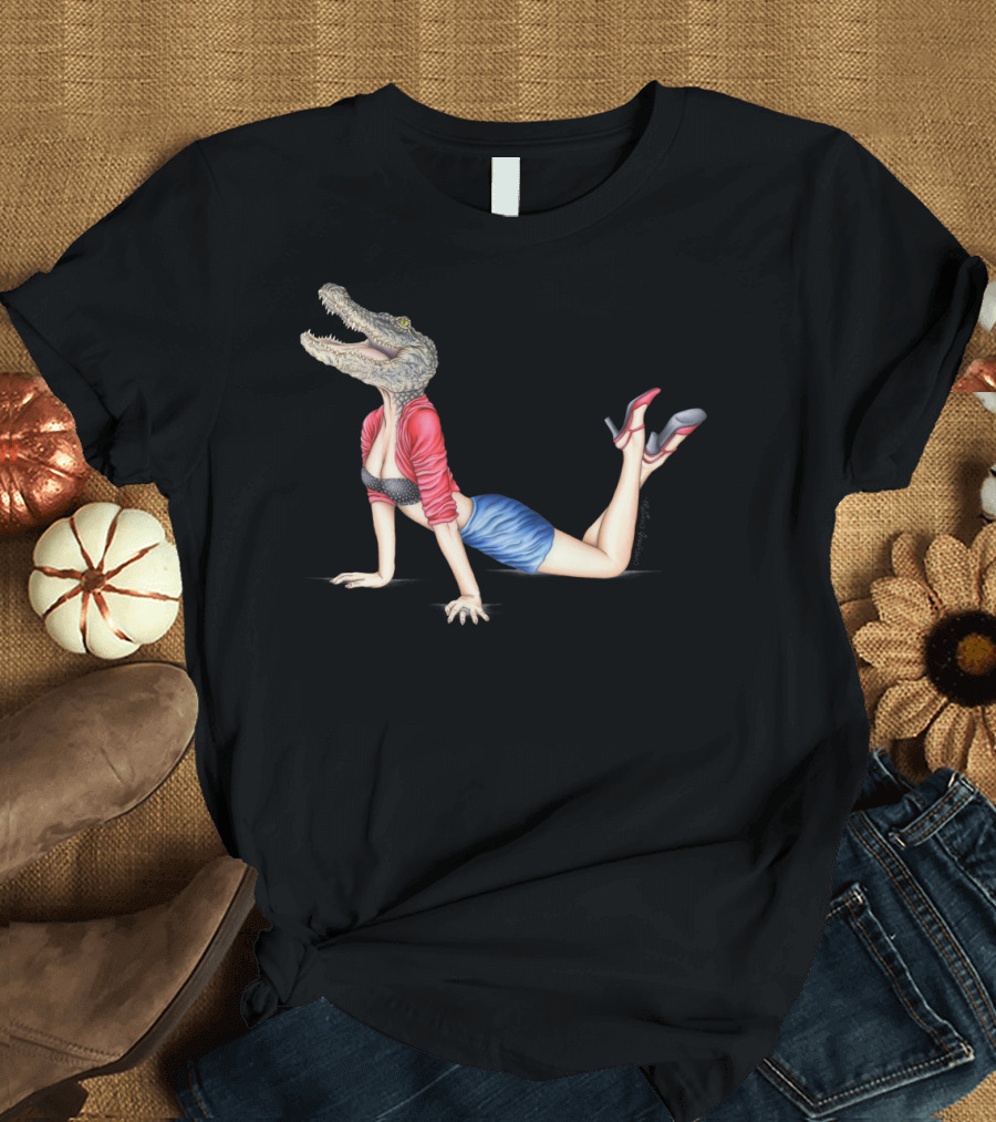 Bayou Betty Alligator Head Woman in Vintage Style T-Shirt