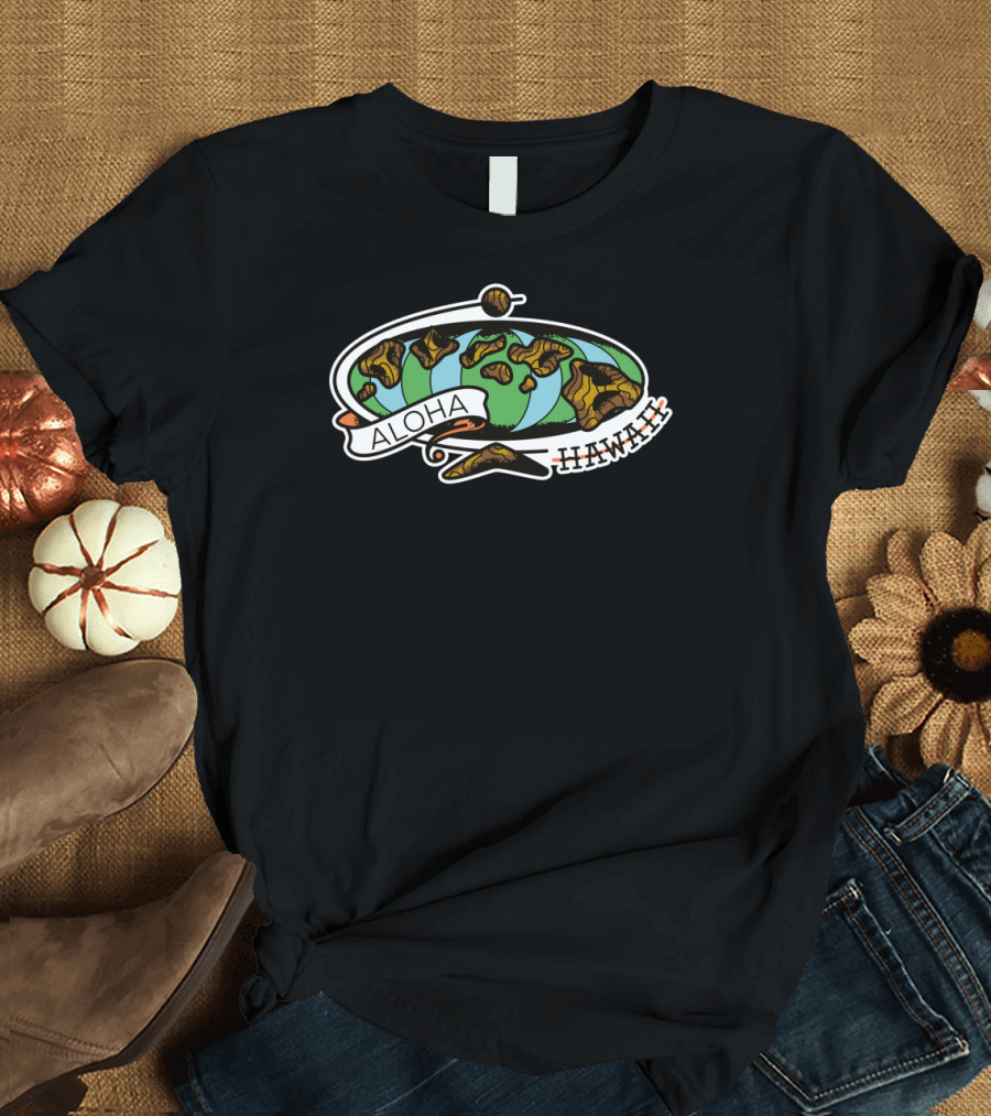 Aloha Hawaii Vintage Earth Map and Mushrooms T-Shirt