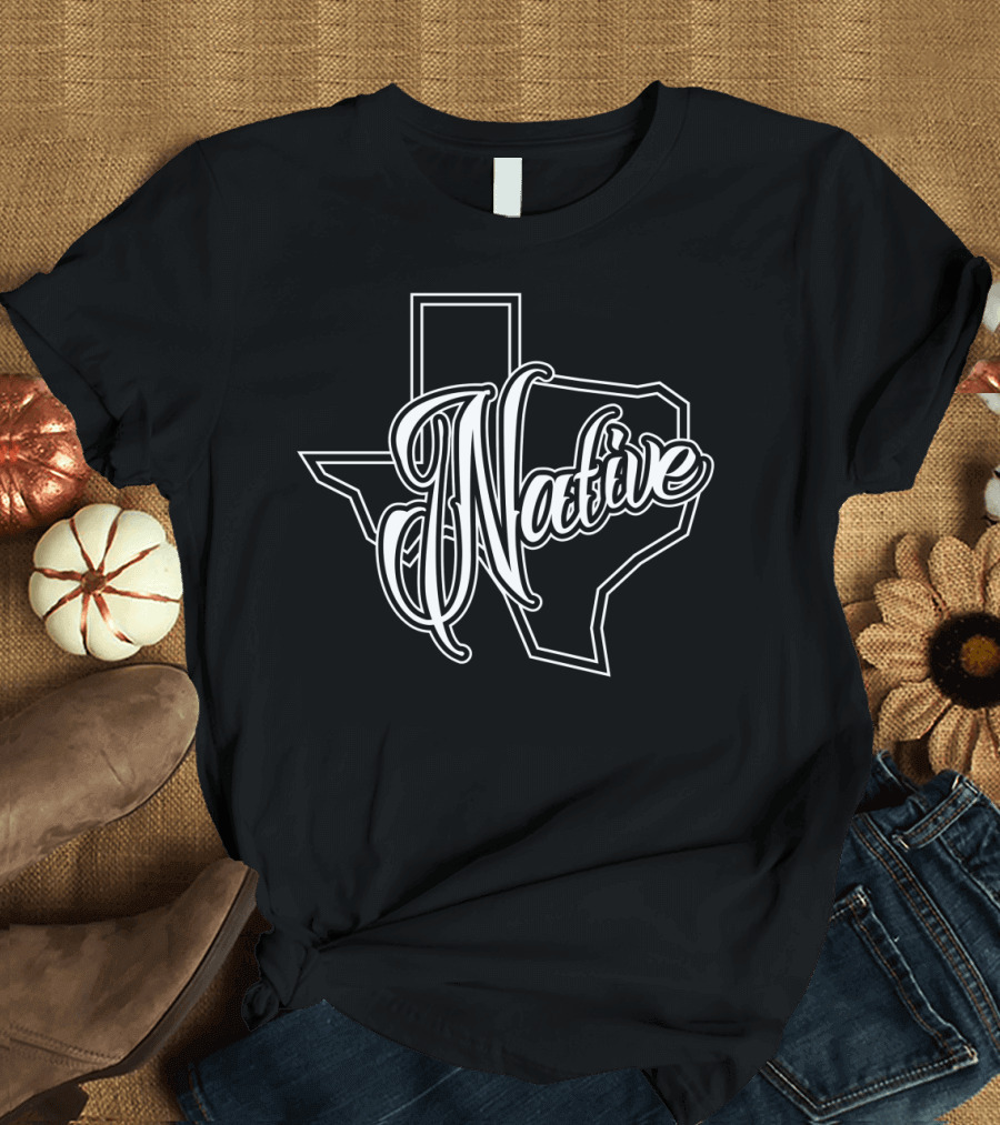 Texas Native State Outline Bold Script T-Shirt