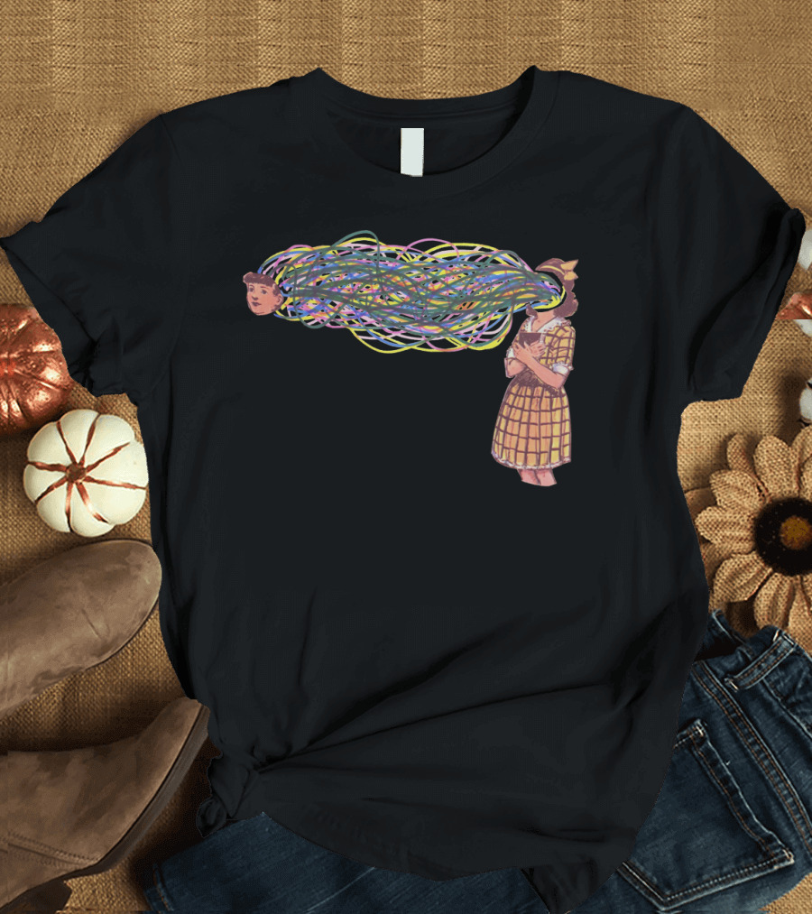 Open Mind Colorful Thought Stream with Vintage Girl Holding Books T-Shirt