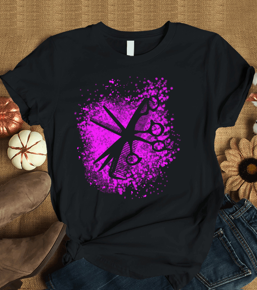 Cutting Tools Scissors Combs Paint Splatter Void Pink T-Shirt