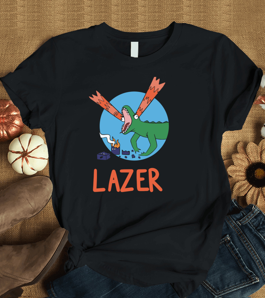 Lazerd Dinosaur With Laser Eyes in Destructive Rampage Scene T-Shirt