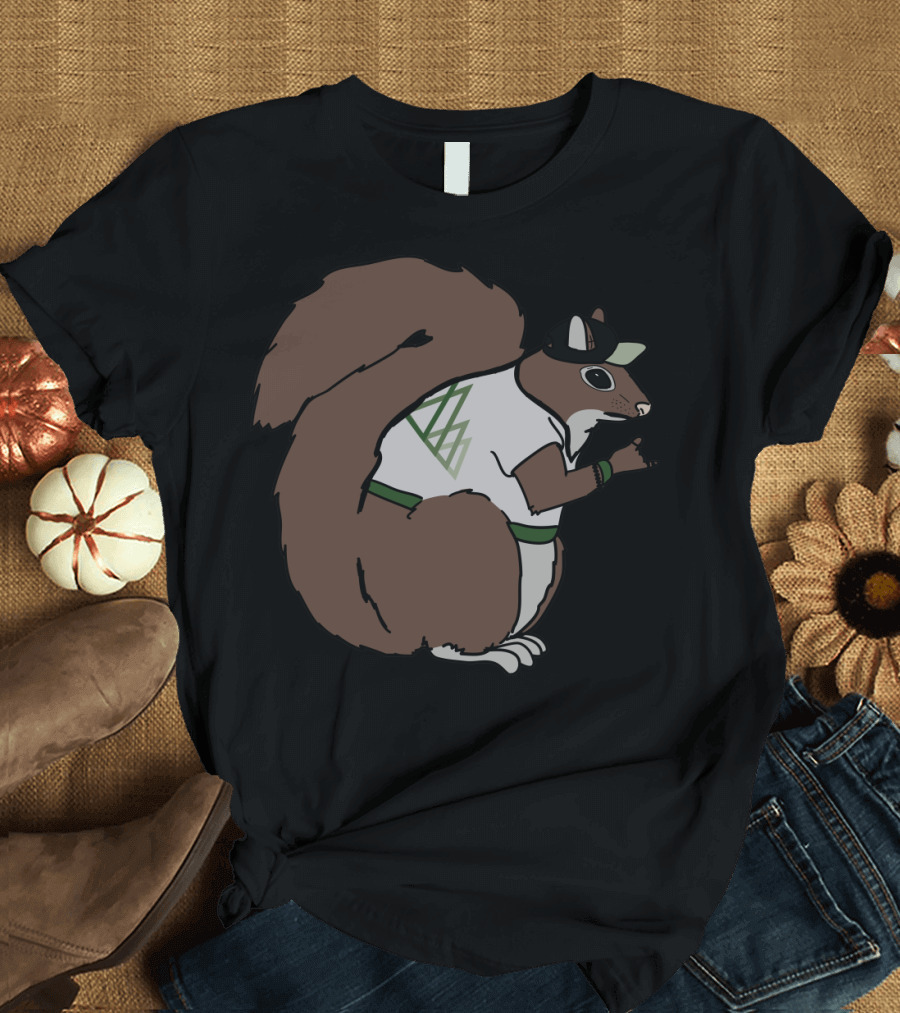 Punk Squirrel Wearing Cap with Lightning Bolt T-Shirt