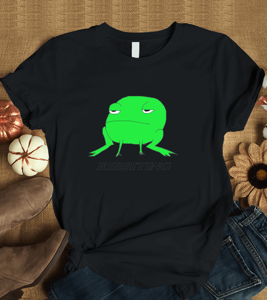 Ribbiting Frog Grumpy Cartoon Expression Playful Humor T-Shirt