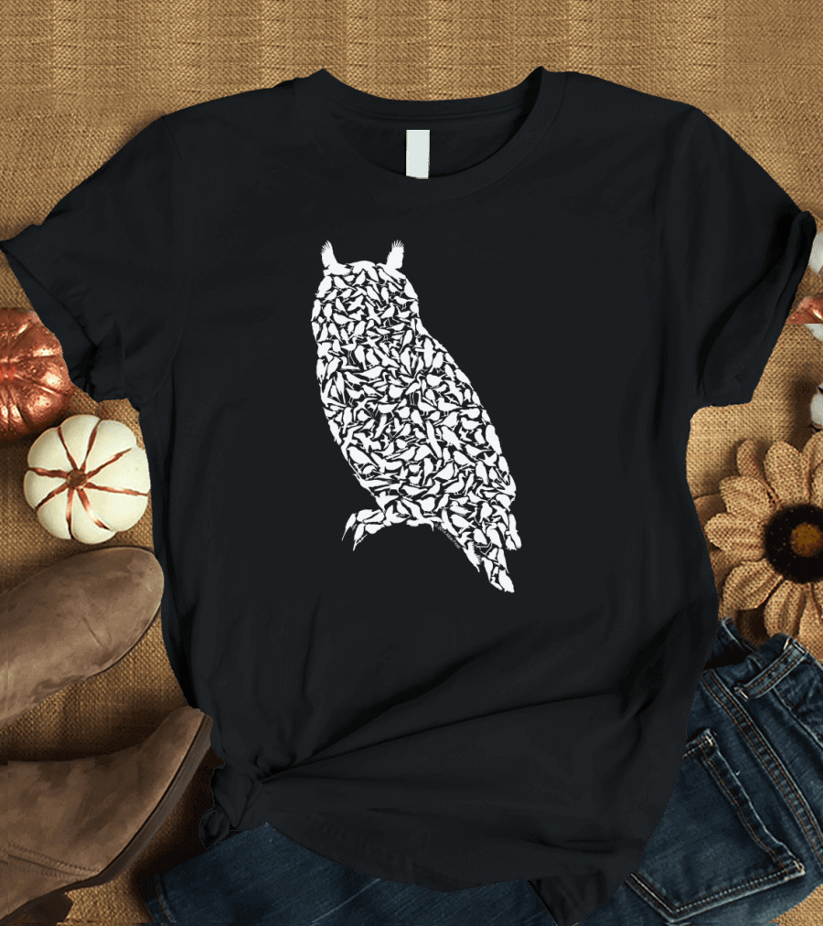 Great Horned Owl Silhouette Composed of Bird T-Shirt