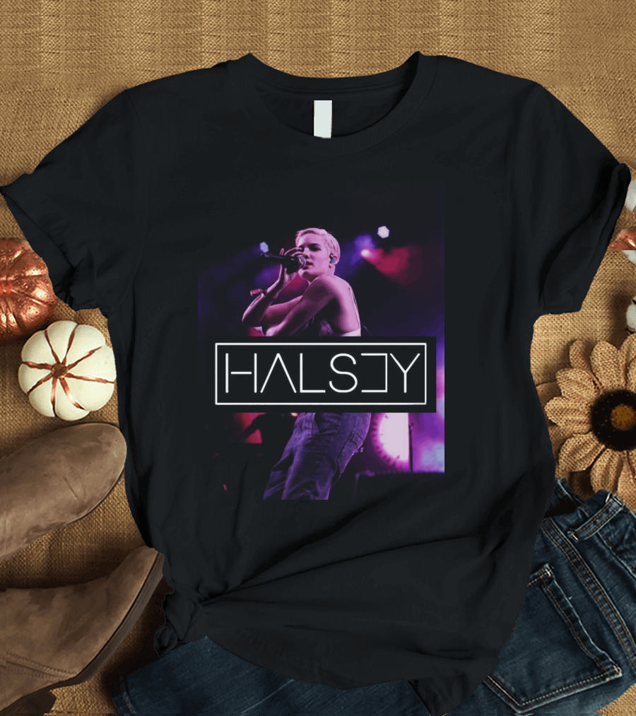 Halsey Performing with Bold Logo Design and Atmospheric Lighting T-Shirt