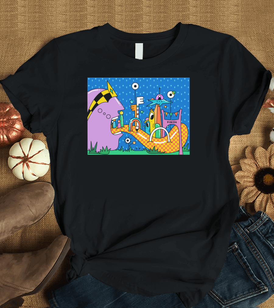 Croquet Adventure with Finish Line and Surreal Abstract Shapes T-Shirt