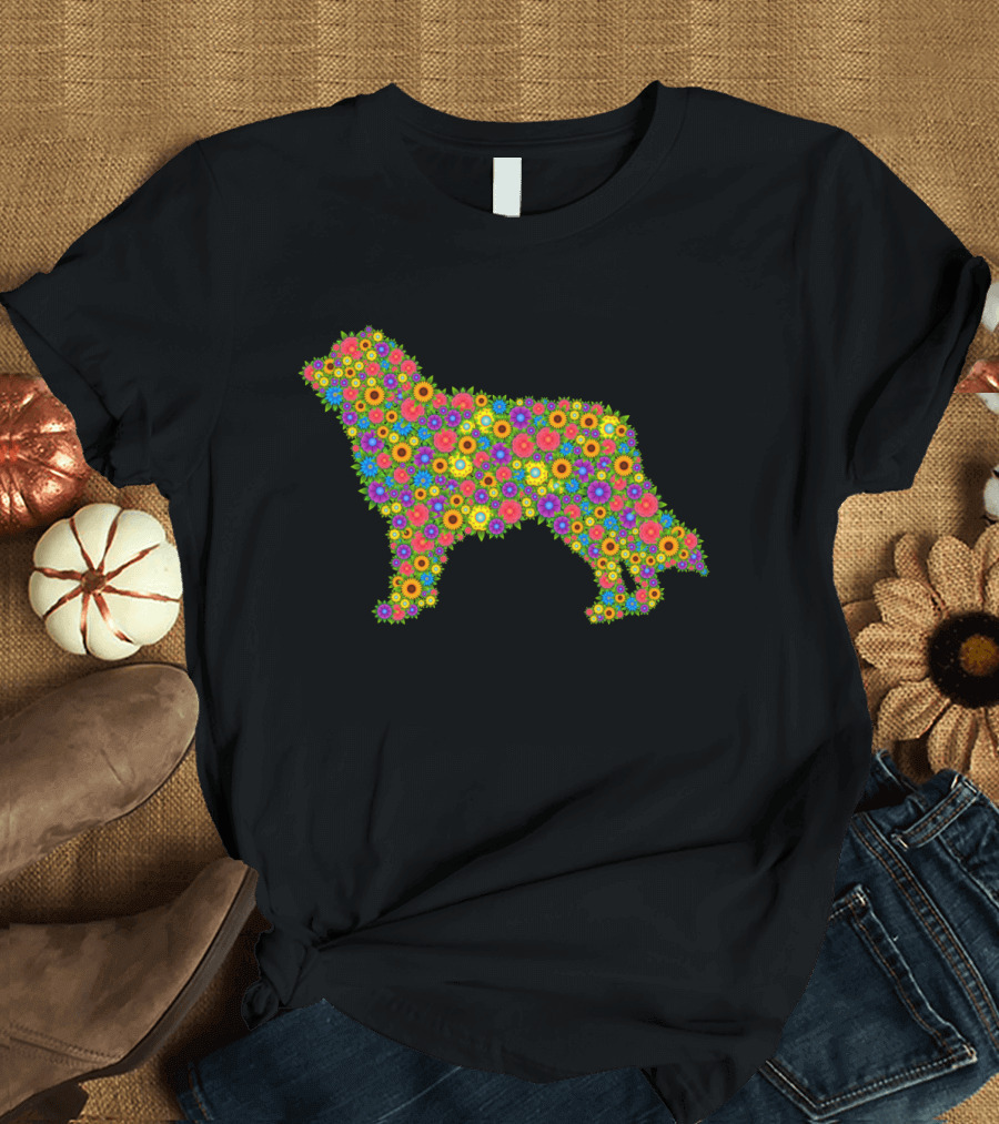 Australian Shepherd Silhouette Filled with Colorful Flowers T-Shirt