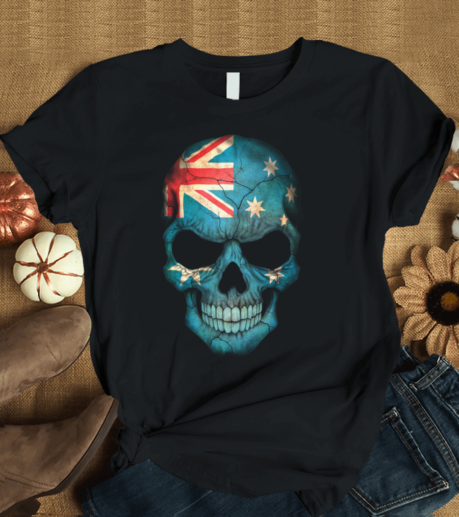 Australian Flag Skull Pattern with Stars and Union Jack T-Shirt