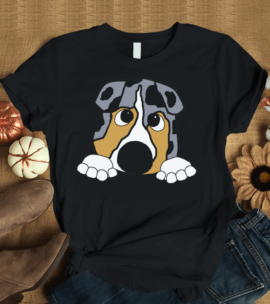 Australian Shepherd Blue Merle Peeking Dog Face T-Shirt