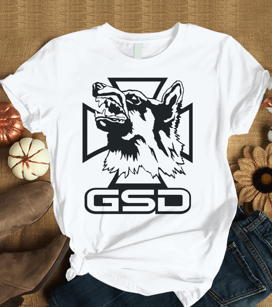German Shepherd Head with Iron Cross GSD Motif T-Shirt