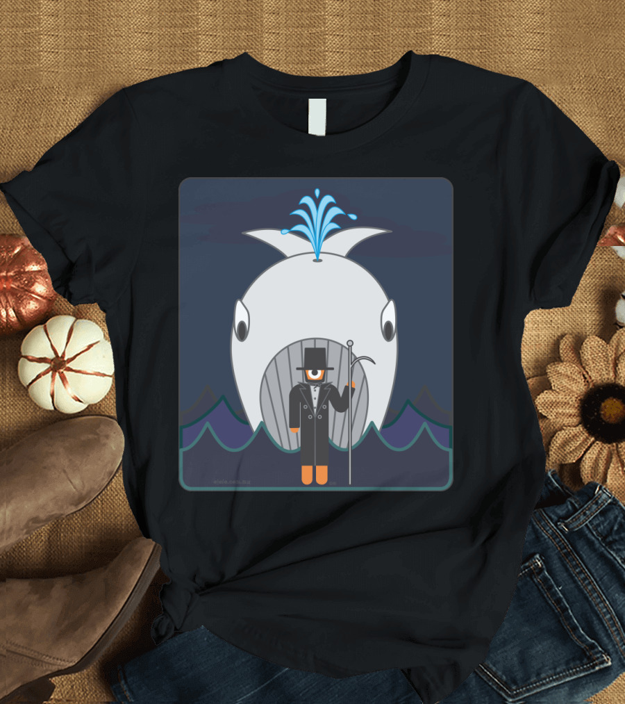 Captain Ahab with Whale in Classic Nautical Moby-Dick T-Shirt