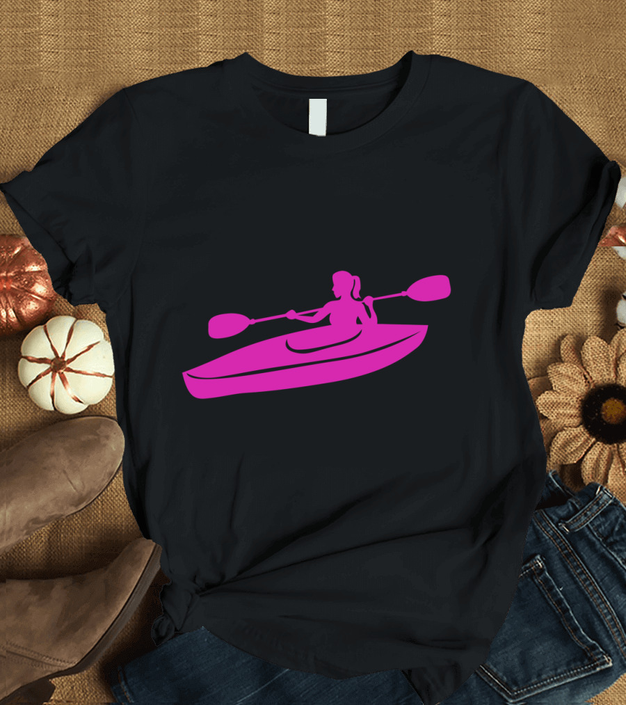 Kayak Chick Pink Silhouette Paddle Adventure T-Shirt
