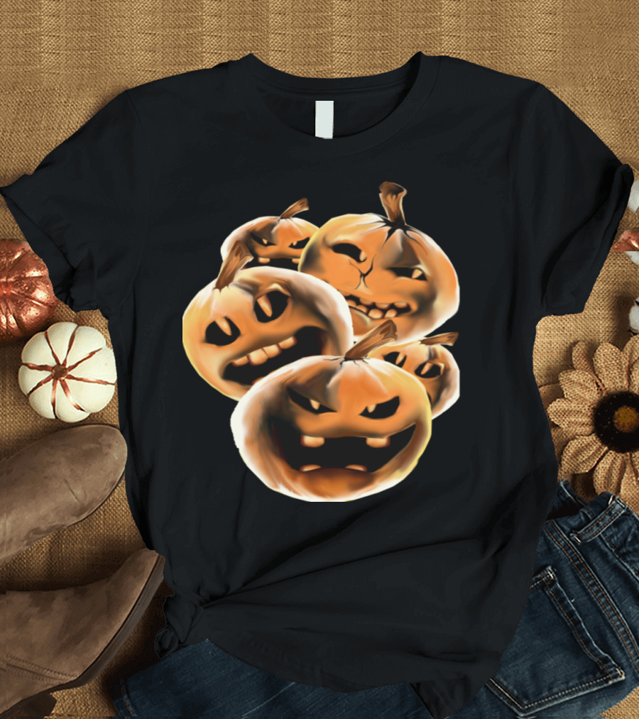Nasty Rotten Pumpkins Grinning Evil Jack-O'-Lanterns Halloween Mischief T-Shirt