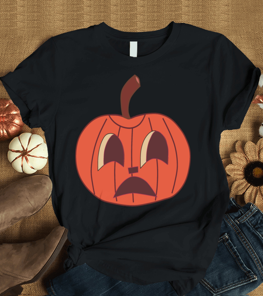 Cartoon Jack-O'-Lantern Face with Upset Expression T-Shirt