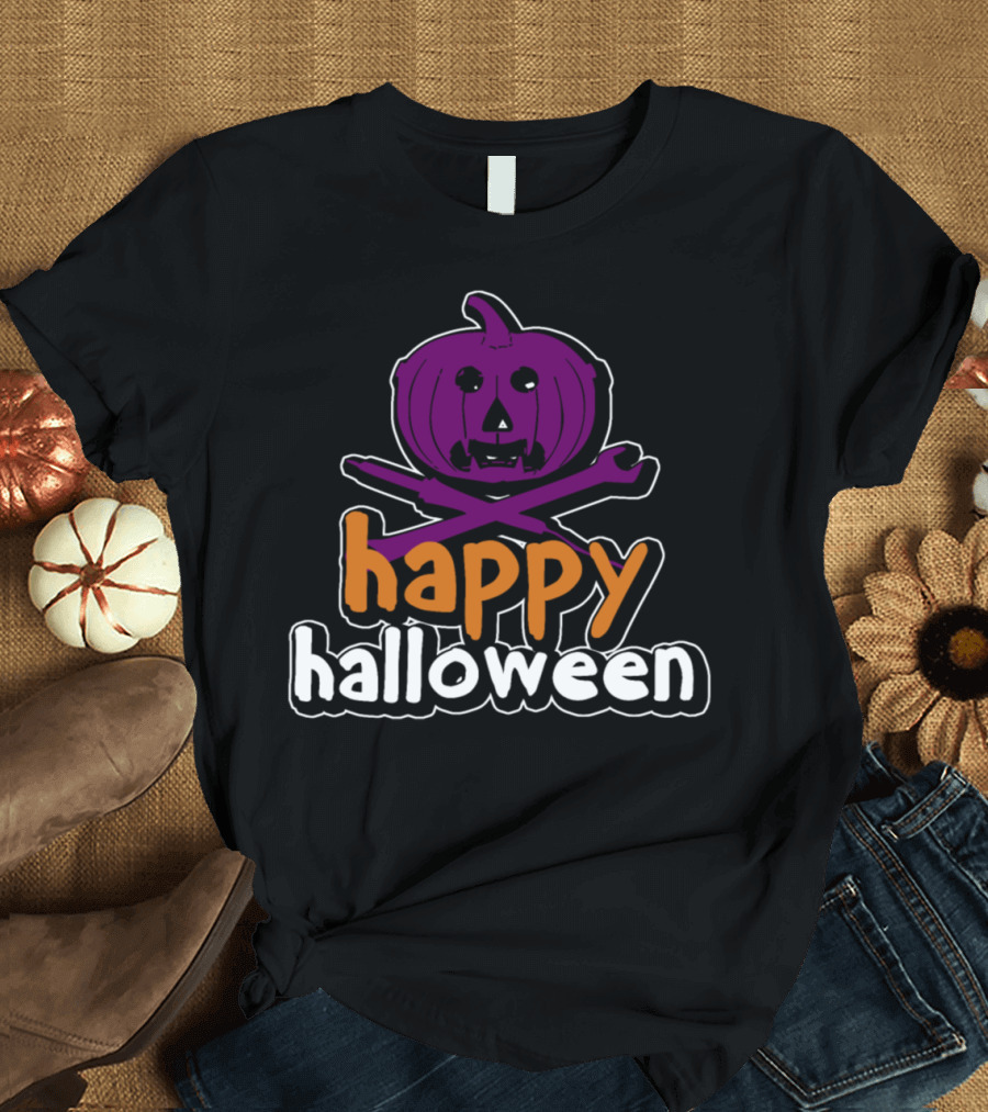 Happy Halloween Purple Pumpkin with Crossed Tools T-Shirt