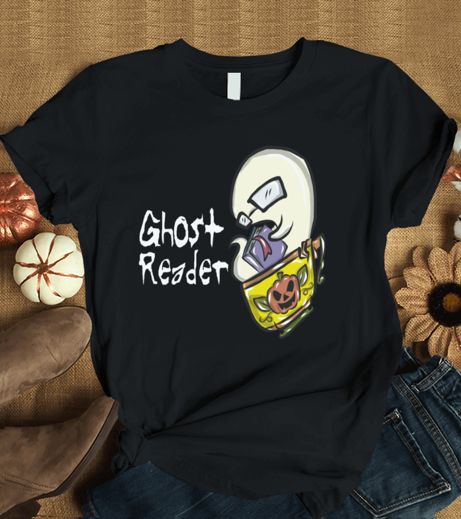 Ghost Reader with Halloween Pumpkin Book T-Shirt