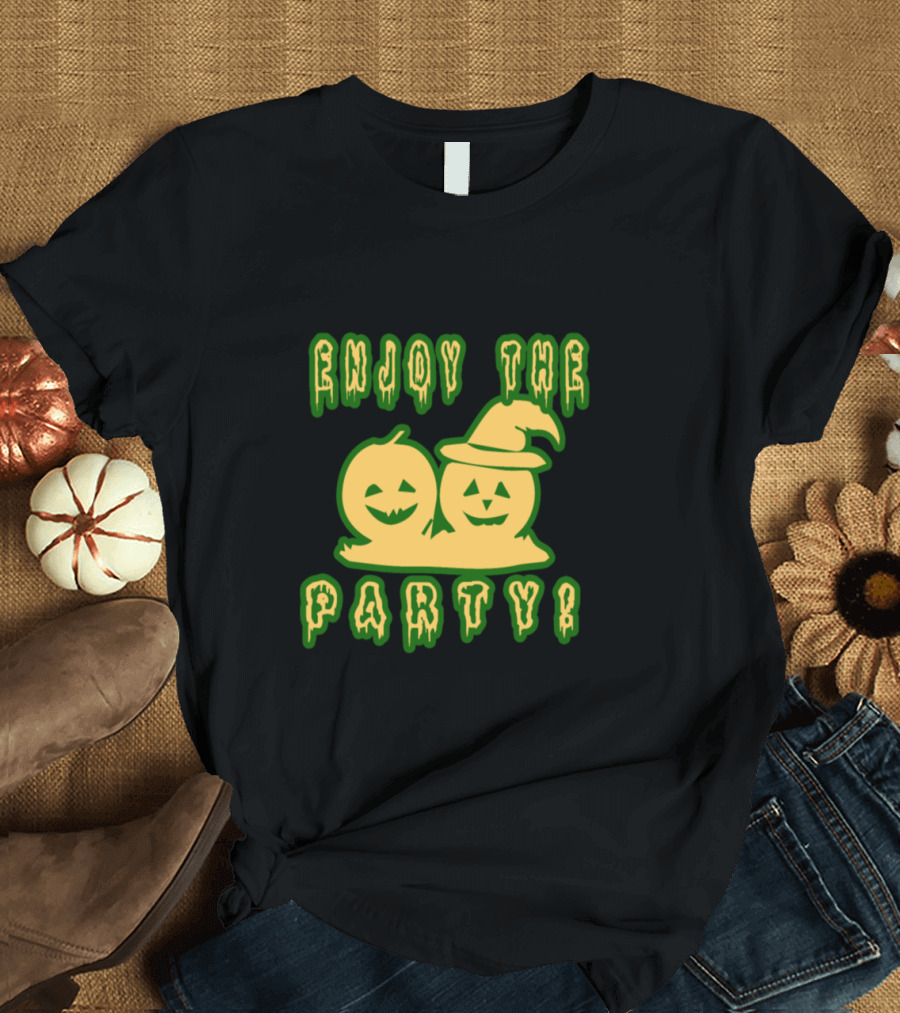 Enjoy the Party with Jack-O'-Lanterns and Witch Hat T-Shirt