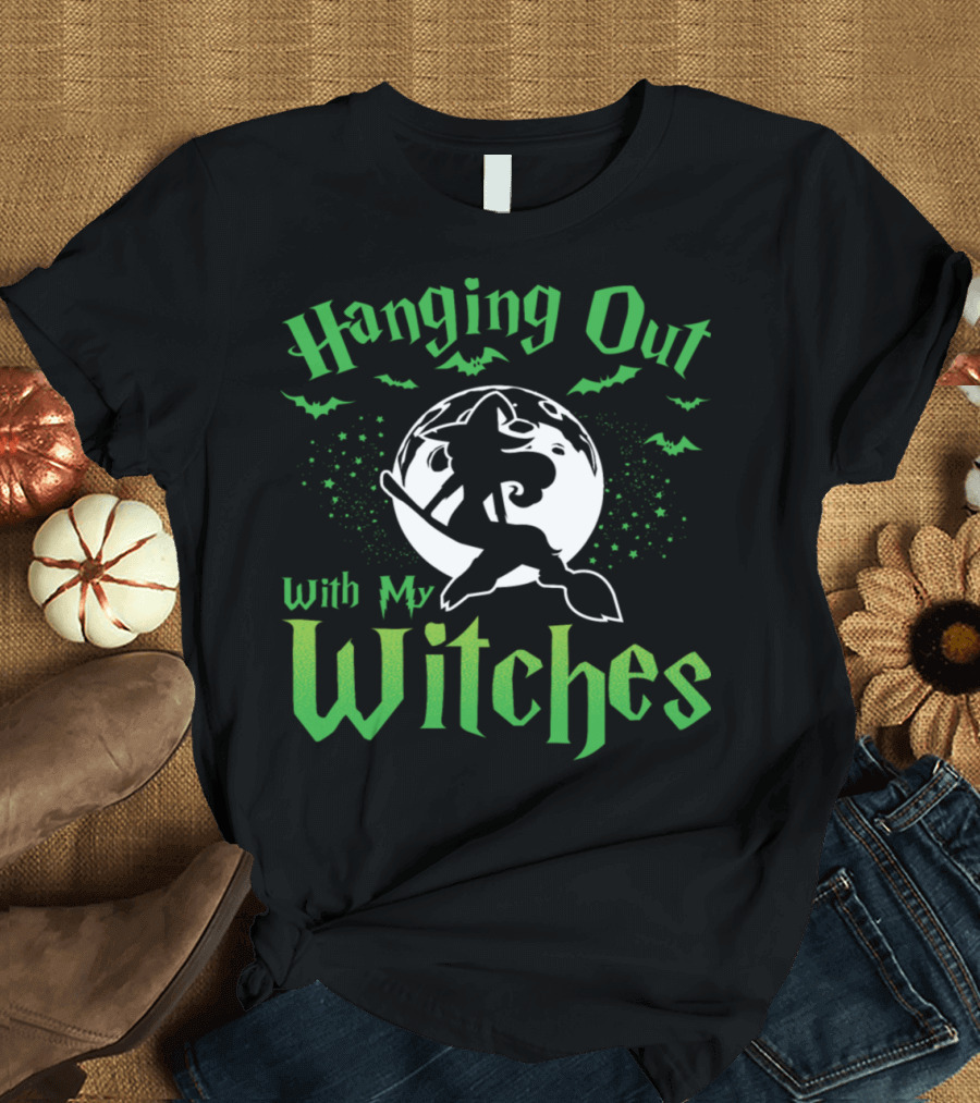 Hanging Out With My Witches Halloween Moon Bats T-Shirt