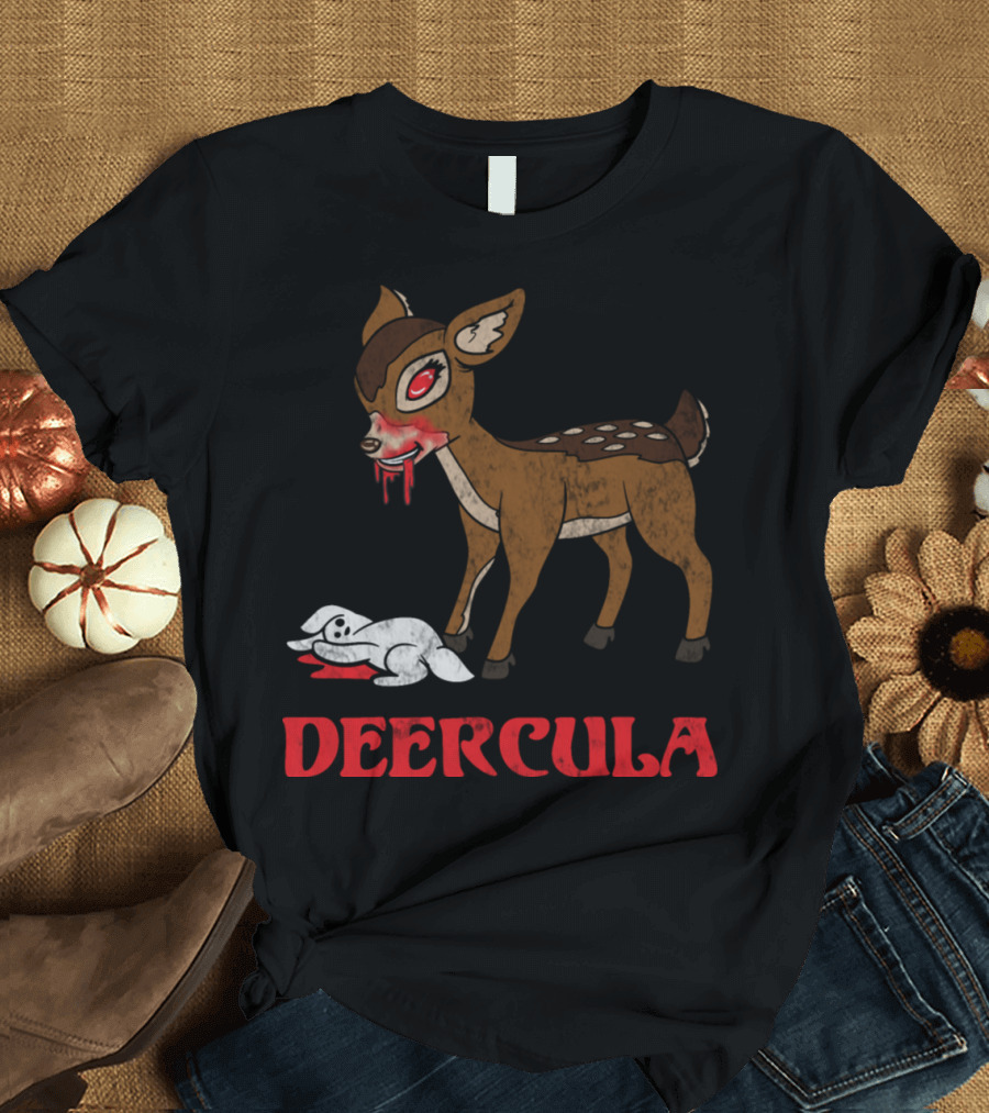 Deercula Retro Vintage Halloween Horror Deer Rabbit Bunny T-Shirt