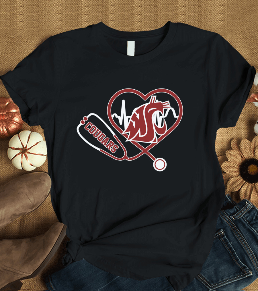 Cougars Washington State Heartbeat Stethoscope T-Shirt