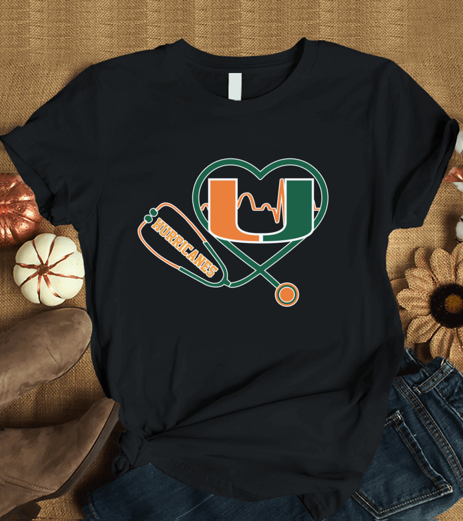 Miami Hurricanes Heartbeat Stethoscope U T-Shirt