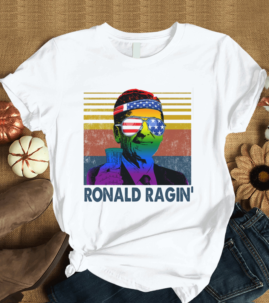 Ronald Ragin Rainbow Americana Bandana Sunglasses Flag Stripes T-Shirt