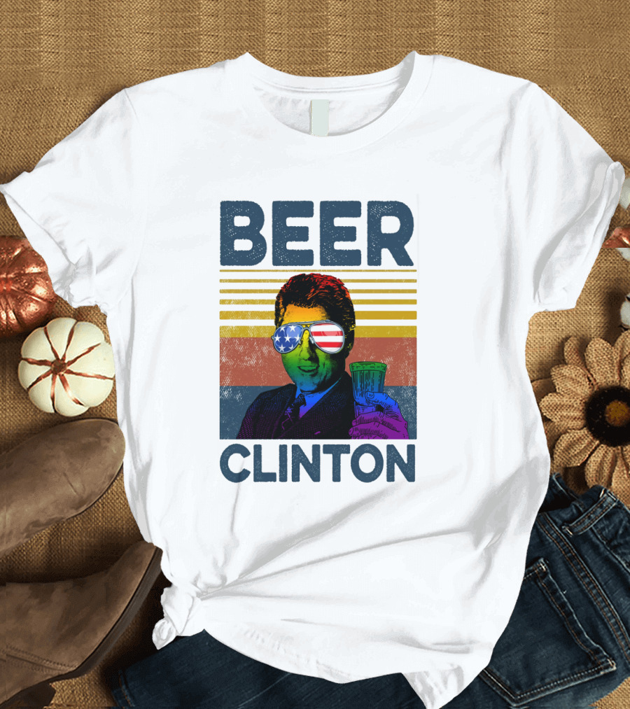 Beer Clinton Stars and Stripes Sunglasses Retro Drink T-Shirt