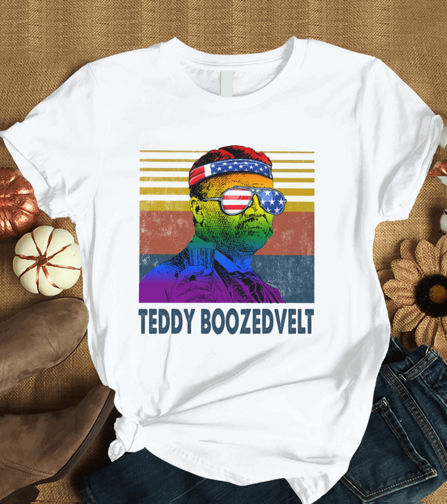 Teddy Boozedvelt Rainbow Stripes American Flag Shades T-Shirt