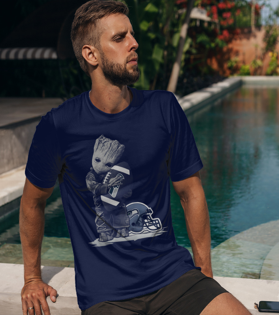 Seattle Seahawks Groot Holding Football With Helmet T-Shirt