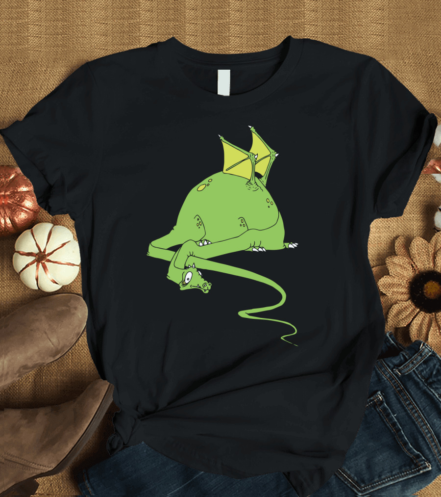 Relaxed Green Lazy Dragon with Yellow Wings T-Shirt