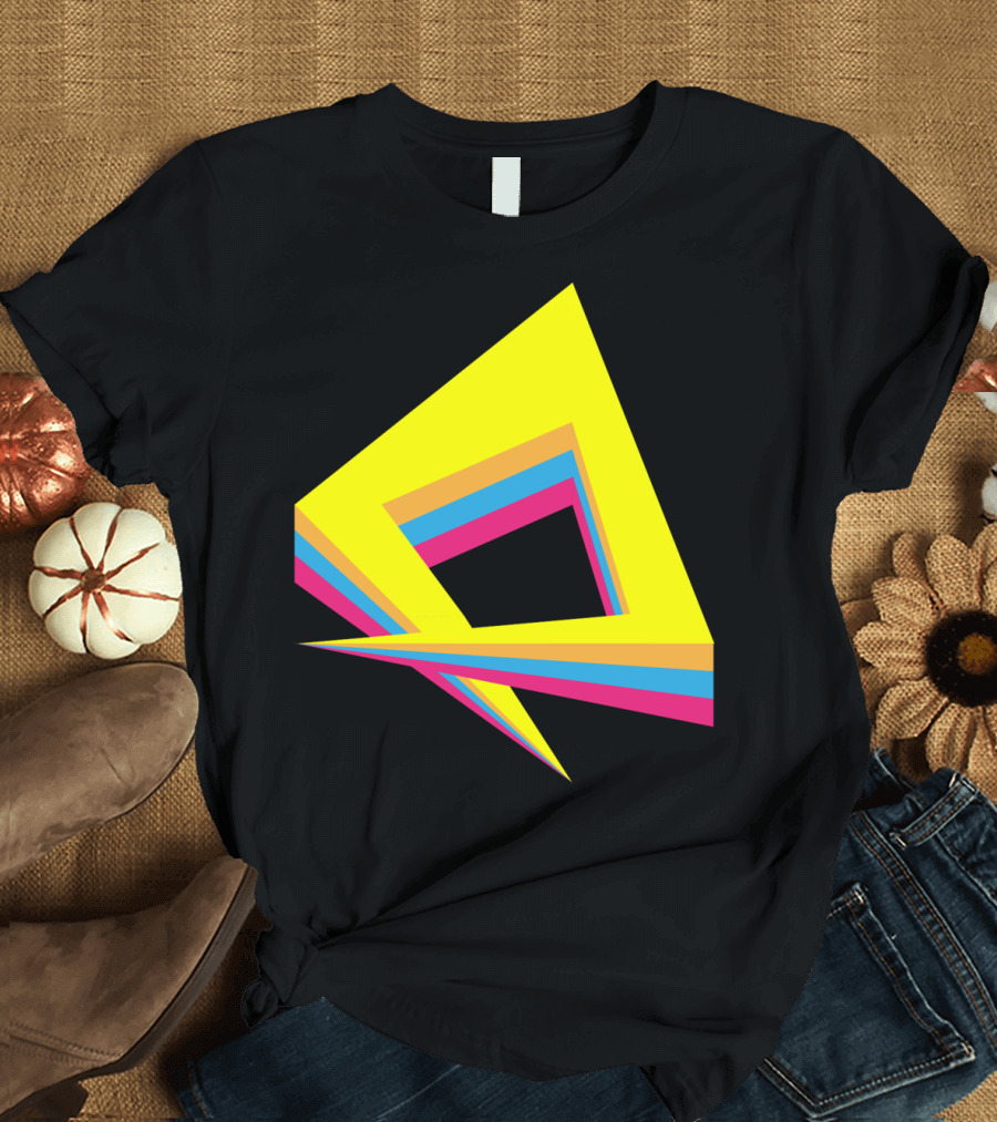 Vivid Geometric Triangle with Yellow Blue Pink Layers T-Shirt