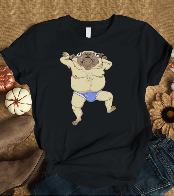 T-Shirt: Luchador Pug in Blue Underwear Playful T-Shirt Luchador Pug in Blue Underwear Playful T-Shirt