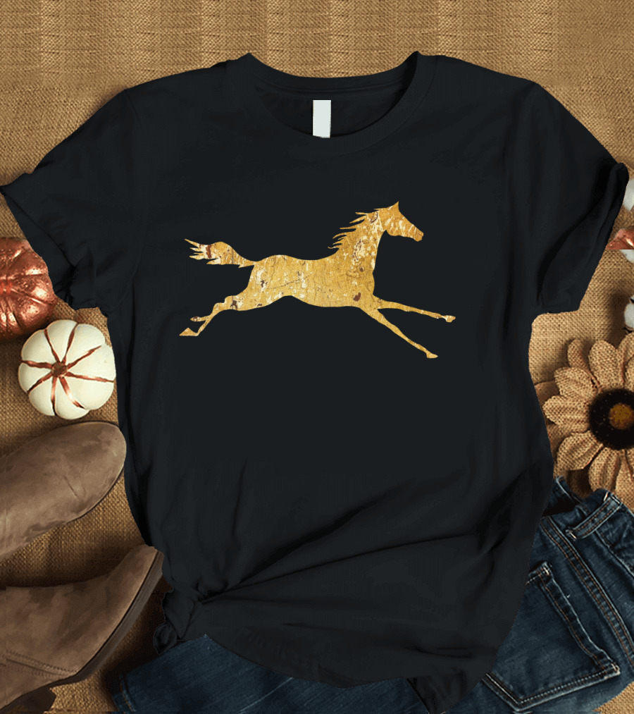 Golden Running Horse Imagery Against Dark Background Spirit T-Shirt