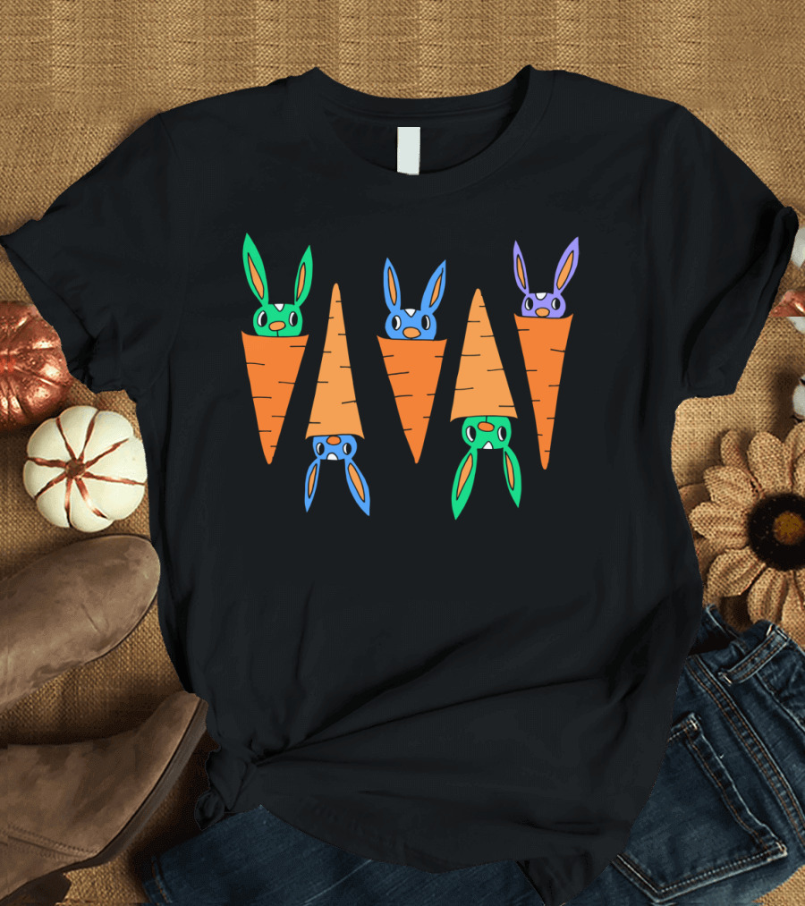 Carrot Friends with Colorful Bunny Characters Hidden in Carrots T-Shirt