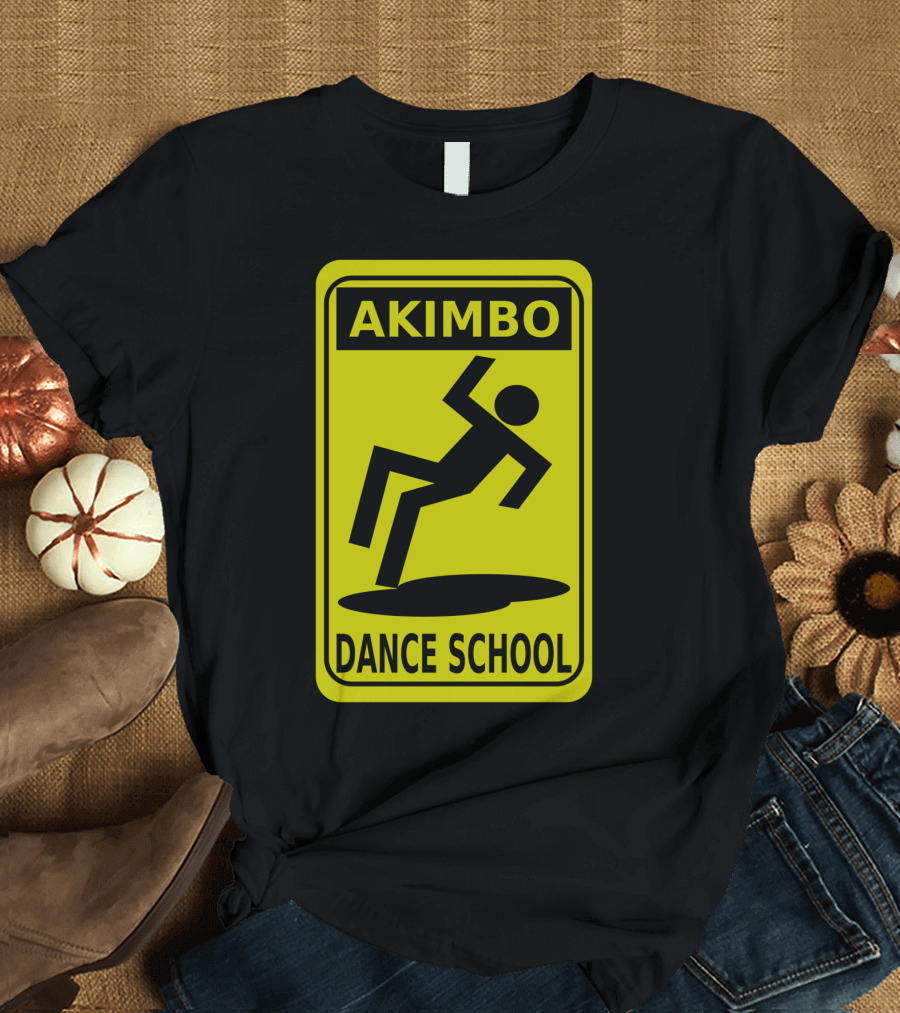 Akimbo Dance School Caution Sign Style Black T-Shirt