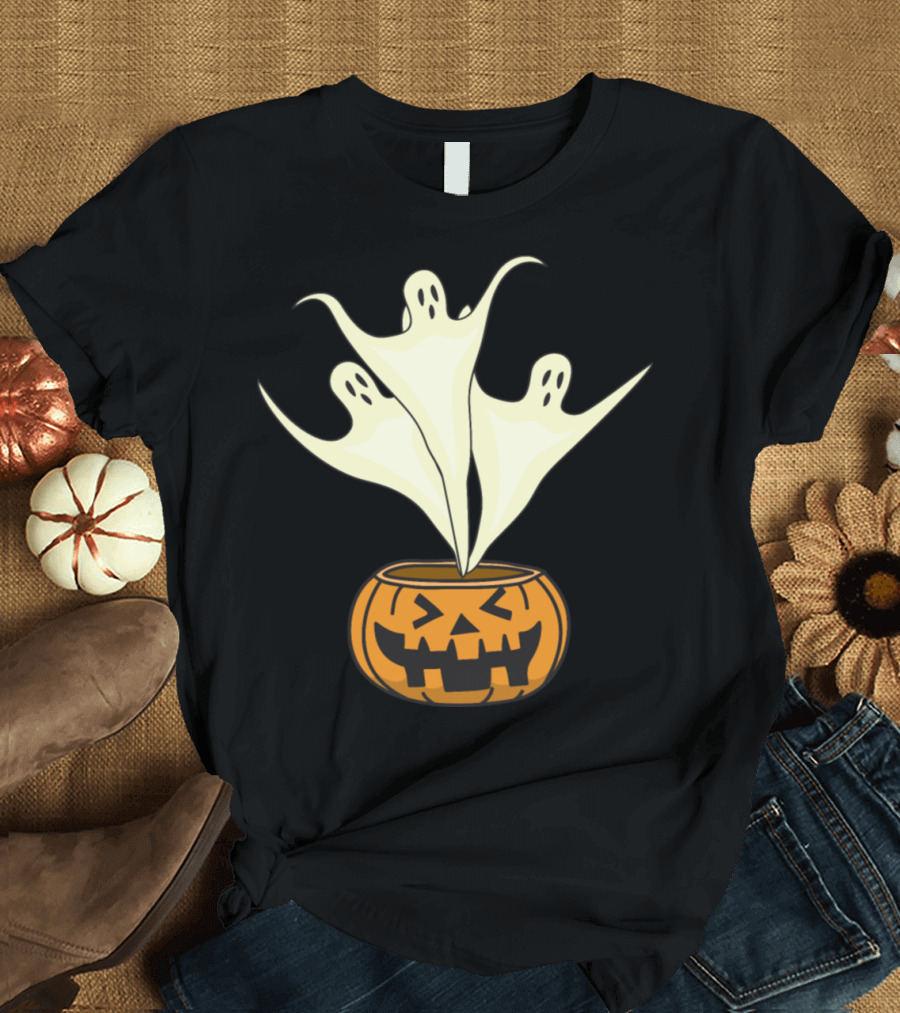 Happy Halloween Ghosts Emerging from Jack-O'-Lantern Pumpkin T-Shirt