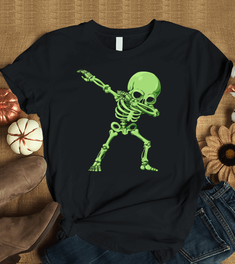 Dabbing Neon Green Skeleton Pose T-Shirt