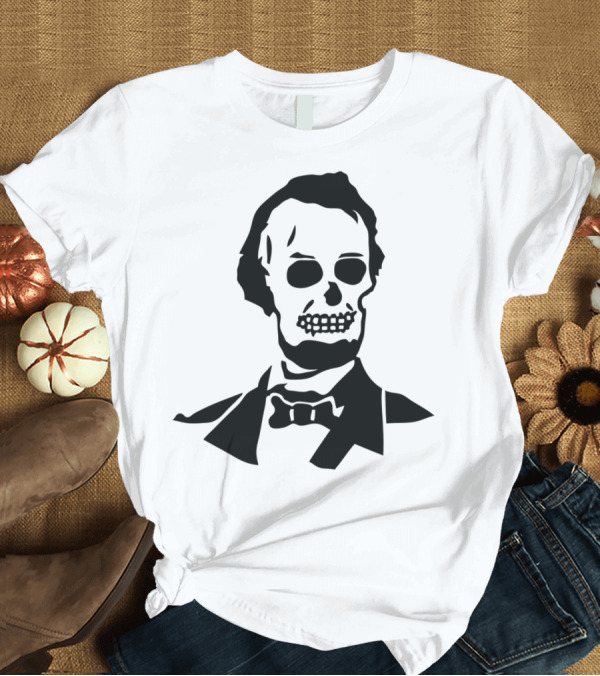 T-Shirt: Abe Skeleton Silhouette with Suit and Bowtie T-Shirt Abe Skeleton Silhouette with Suit and Bowtie T-Shirt