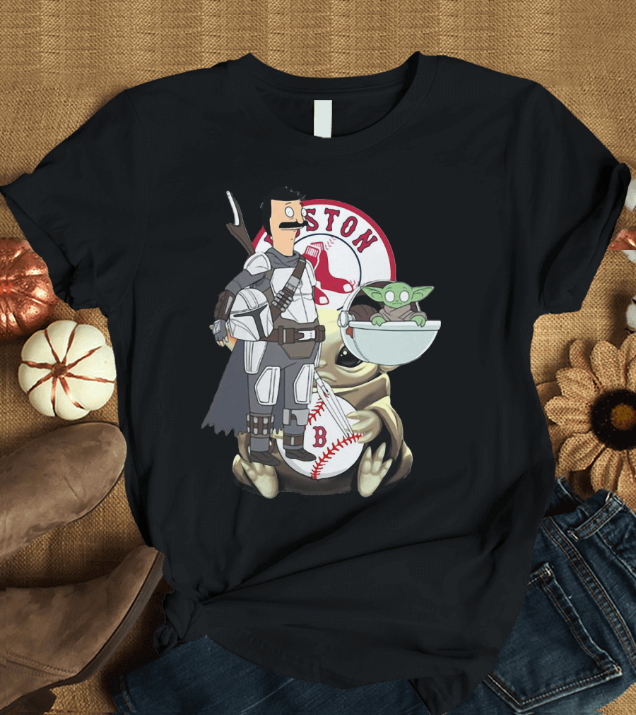 Bob's Burgers Mandalorian and Baby Yoda Boston Red Sox Crossover T-Shirt