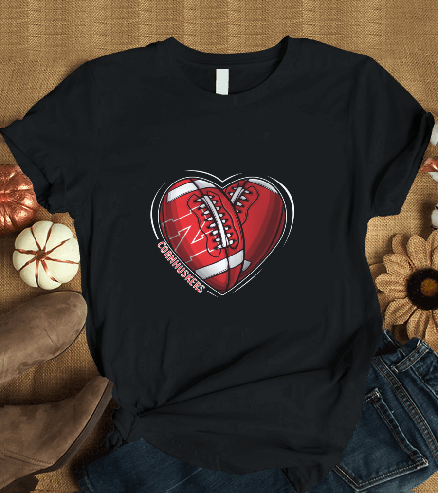 DH 90 NCAA Nebraska Cornhuskers Football Heart T-Shirt